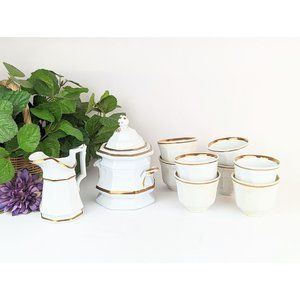 Antique Pre-Civil War Ironstone China Tea Set 11 Pc Biscuit Jar Pitcher Tea Cups